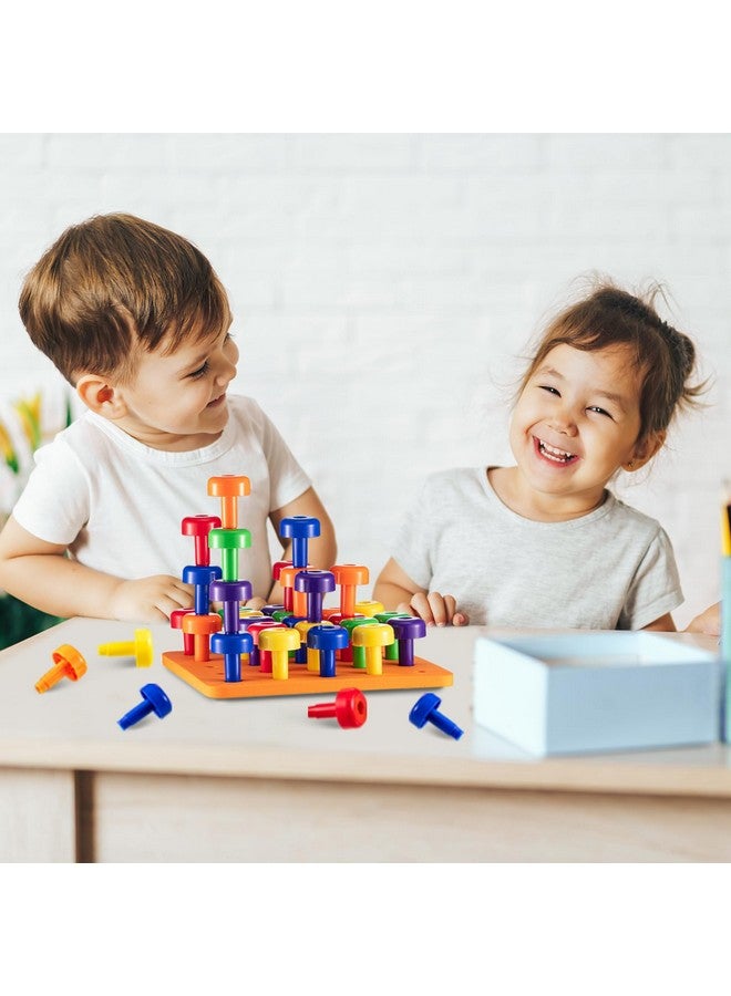 Shappy Shappy Toddler Peg Board 120 Pcs Pegs with 4 Foam Board,4 Sets Montessori Colorful Stackable Toys Learning Educational Toys for Color Recognition Counting Skills with Lacing String and Bag  - Image 5