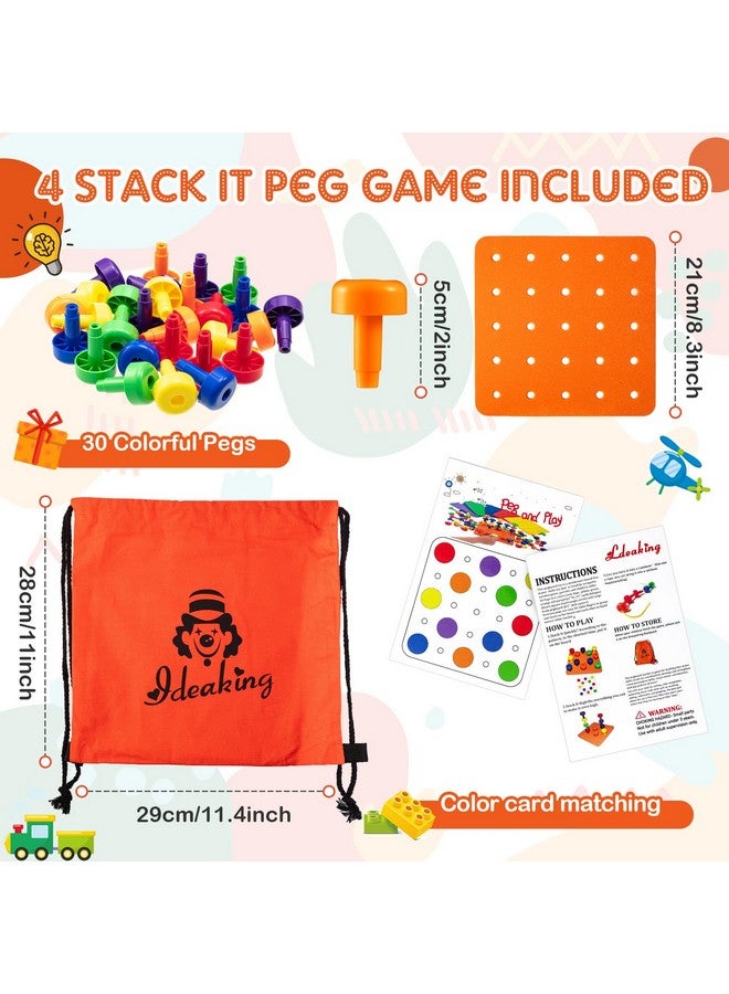 Shappy Shappy Toddler Peg Board 120 Pcs Pegs with 4 Foam Board,4 Sets Montessori Colorful Stackable Toys Learning Educational Toys for Color Recognition Counting Skills with Lacing String and Bag  - Image 2