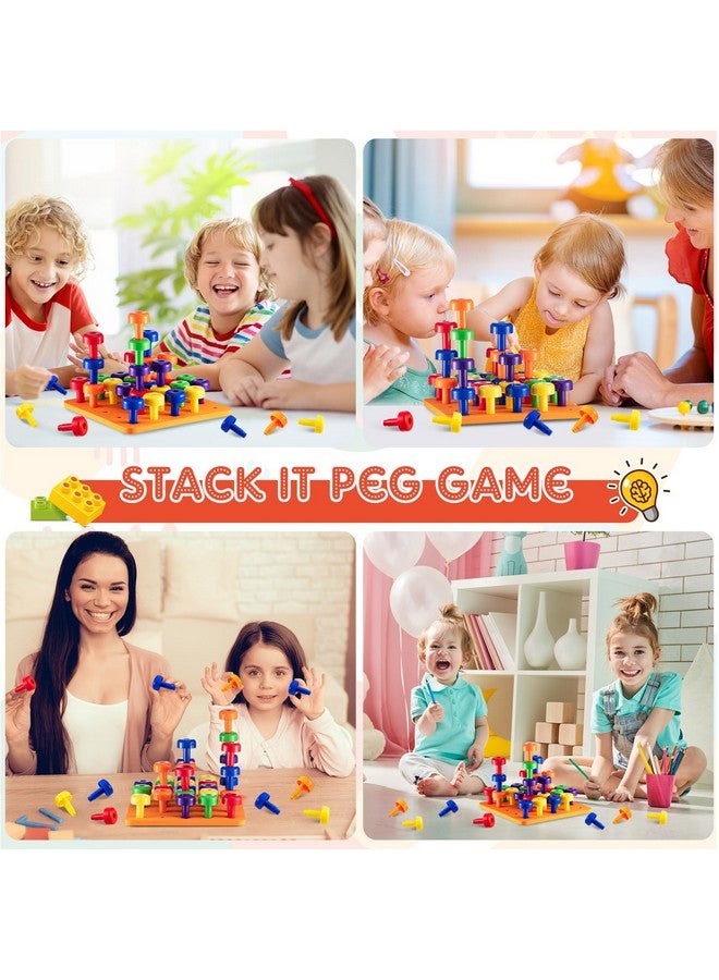 Shappy Shappy Toddler Peg Board 120 Pcs Pegs with 4 Foam Board,4 Sets Montessori Colorful Stackable Toys Learning Educational Toys for Color Recognition Counting Skills with Lacing String and Bag  - Image 4