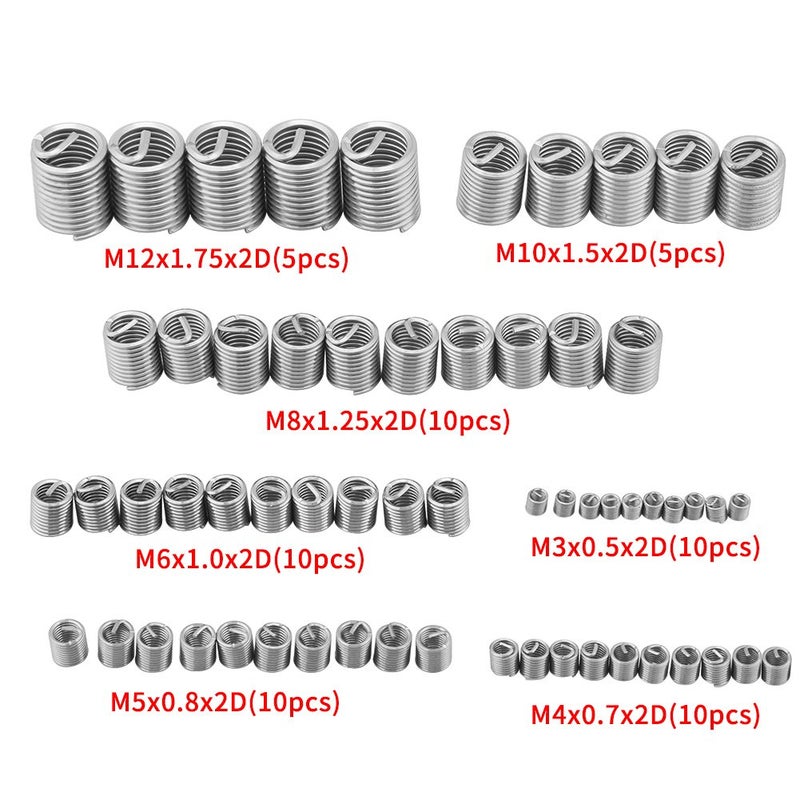 Estink Wire Inserts Screws Sleeve Assortment Kit, 60 Pack Stainless Steel Wire Screw Repair Sleeve M3 M4 M5 M6 M8 M10 Wire Thread Inserts Assortment Thread Repair Sleeve Kit - Image 4