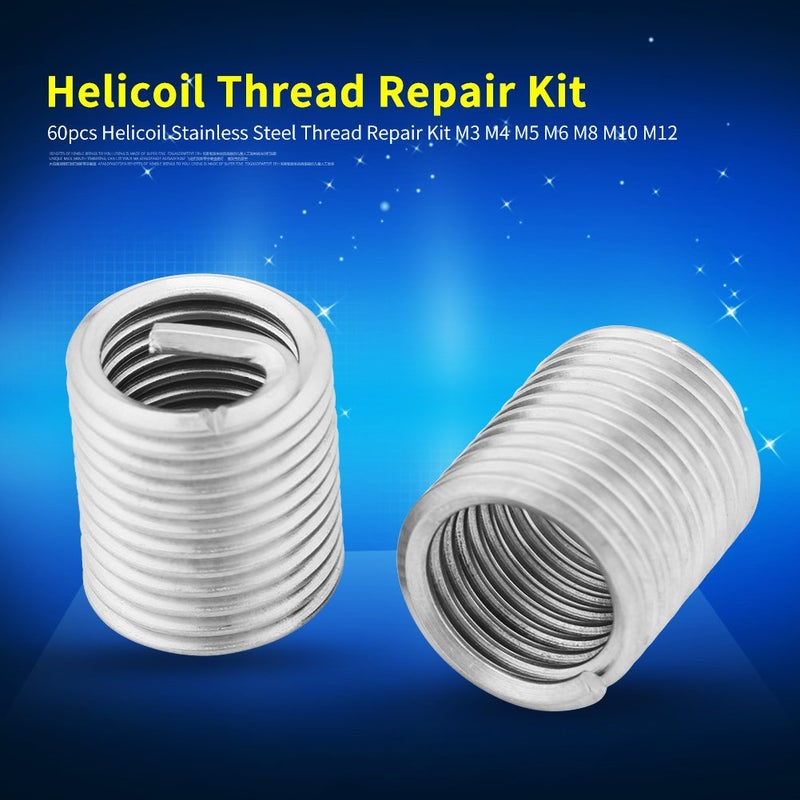 Estink Wire Inserts Screws Sleeve Assortment Kit, 60 Pack Stainless Steel Wire Screw Repair Sleeve M3 M4 M5 M6 M8 M10 Wire Thread Inserts Assortment Thread Repair Sleeve Kit - Image 3
