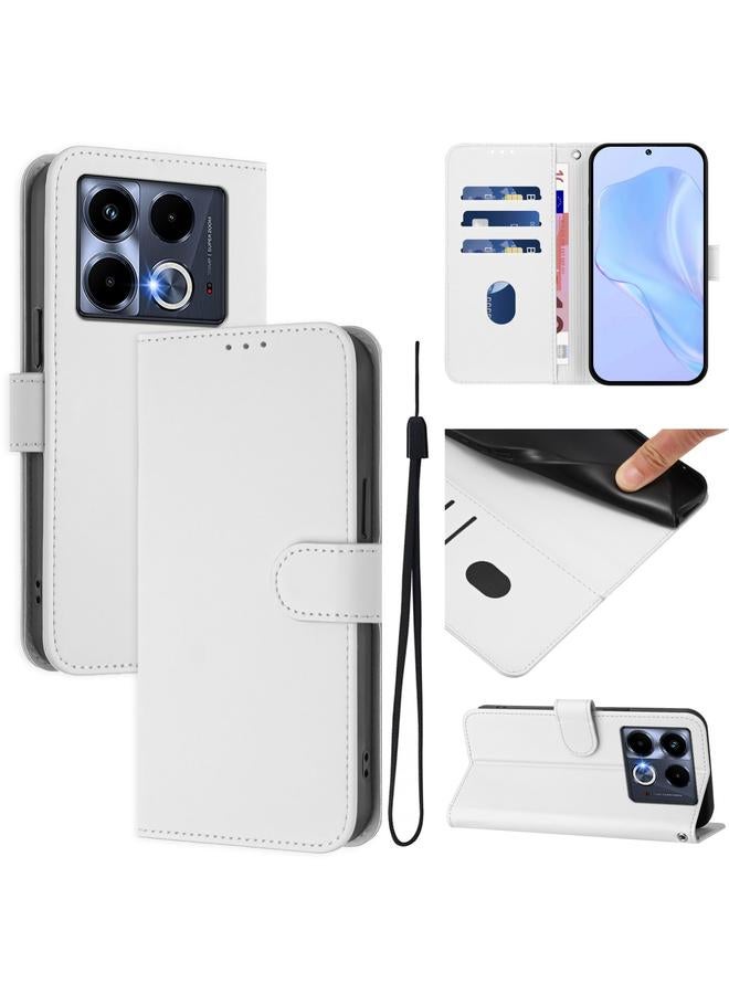 S-TOP Case For Infinix Note 40 4G Skin Feel Solid Color Leather Phone Case with Lanyard - Image 1