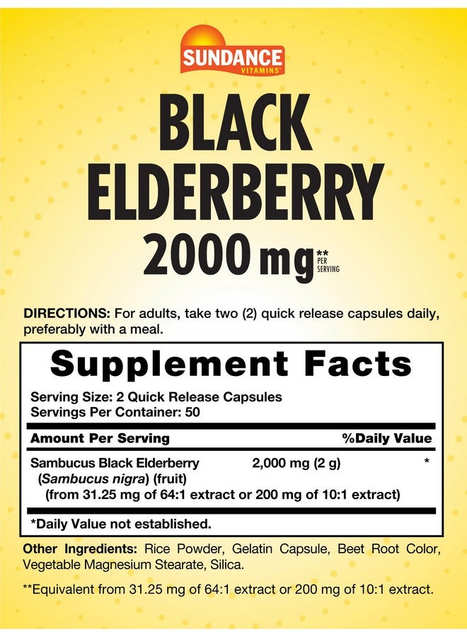Sundance Sambucus Black Elderberry Capsules | 2000mg | 100 Count | Non-GMO and Gluten Free Supplement - Image 2