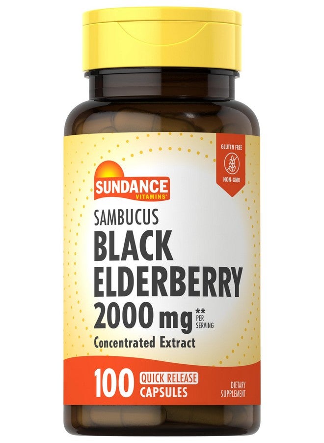 Sundance Sambucus Black Elderberry Capsules | 2000mg | 100 Count | Non-GMO and Gluten Free Supplement - Image 1