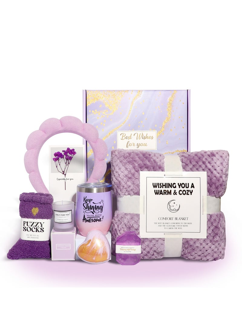 KINGMAZI Birthday Gifts for Mom, Spa Gifts for Women, Get Well Soon Gift Baskets, Self Care Gifts for Women, Care Package with Flannel Blanket for Mom, Friendship, Wife, Sister - Image 1