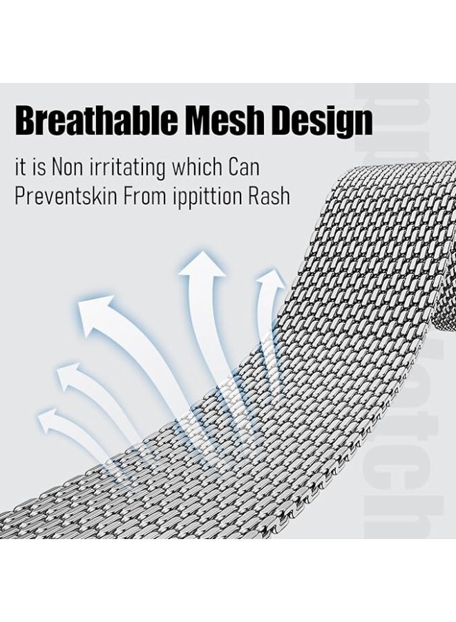 نيو سوار ميلانو مغناطيسي لساعة Apple Watch Ultra / Ultra 2 / Ultra 3 (49 مم) - حزام شبكي من الفولاذ المقاوم للصدأ للرجال والنساء، سوار معصم معدني قابل للتهوية مع إغلاق مغناطيسي آمن (فضي) - Image 5