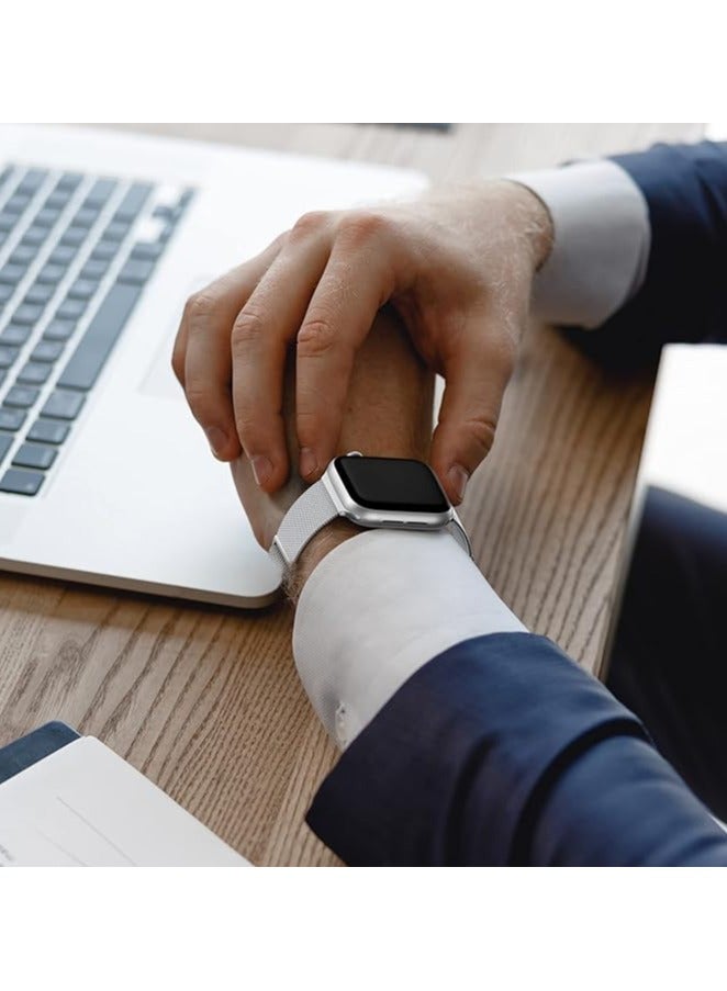 نيو سوار ميلانو مغناطيسي لساعة Apple Watch Ultra / Ultra 2 / Ultra 3 (49 مم) - حزام شبكي من الفولاذ المقاوم للصدأ للرجال والنساء، سوار معصم معدني قابل للتهوية مع إغلاق مغناطيسي آمن (فضي) - Image 3