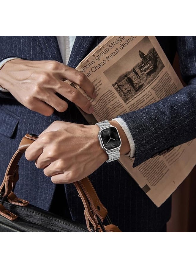 نيو سوار ميلانو مغناطيسي لساعة Apple Watch Ultra / Ultra 2 / Ultra 3 (49 مم) - حزام شبكي من الفولاذ المقاوم للصدأ للرجال والنساء، سوار معصم معدني قابل للتهوية مع إغلاق مغناطيسي آمن (فضي) - Image 4