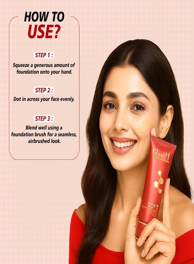 Glam 21 Glam21 Blendable Tube Foundation | Hides Skin Imperfections, Dark Spots, Fine lines | Lightweight | Suitable for All | 6 Shades Match Indian Skin Tones | 70gm |02-Natural - Image 5
