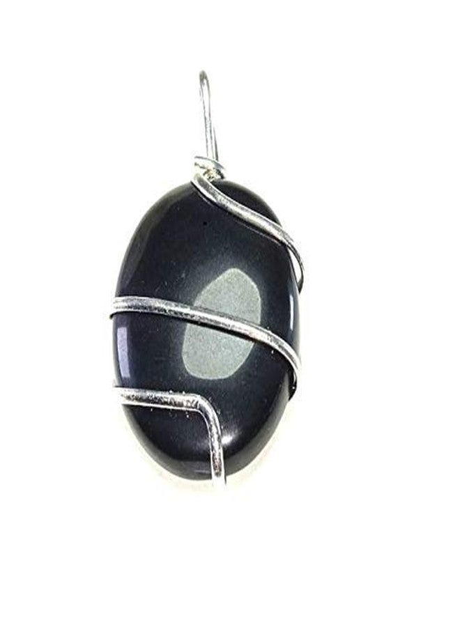 CA AGATE Black Agate Oval Healing Pendant Necklace Wire Wrapped Black Agate Oval Healing Crystals Pendant - Image 1