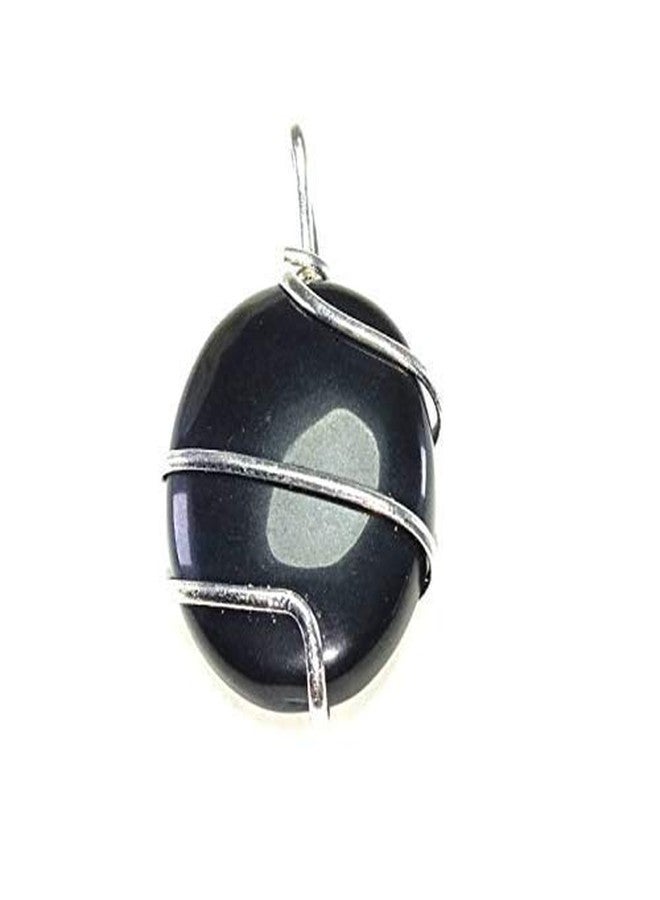 CA AGATE Black Agate Oval Healing Pendant Necklace Wire Wrapped Black Agate Oval Healing Crystals Pendant - Image 2