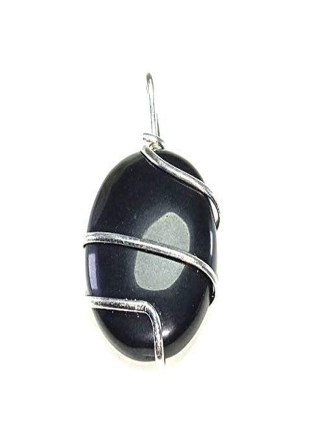 CA AGATE Black Agate Oval Healing Pendant Necklace Wire Wrapped Black Agate Oval Healing Crystals Pendant - Image 3