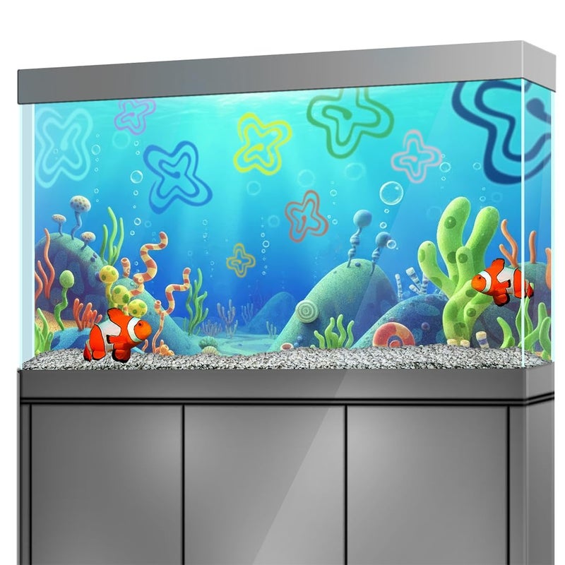 LYYAB Aquarium Background Stickers for 5-12 Gallon Tanks, Cartoon Underwater Self-Adhesive Fish Tank Reptile Terrarium Decor Poster (16 x 12inches / (41 x 31 cm)) - Image 1