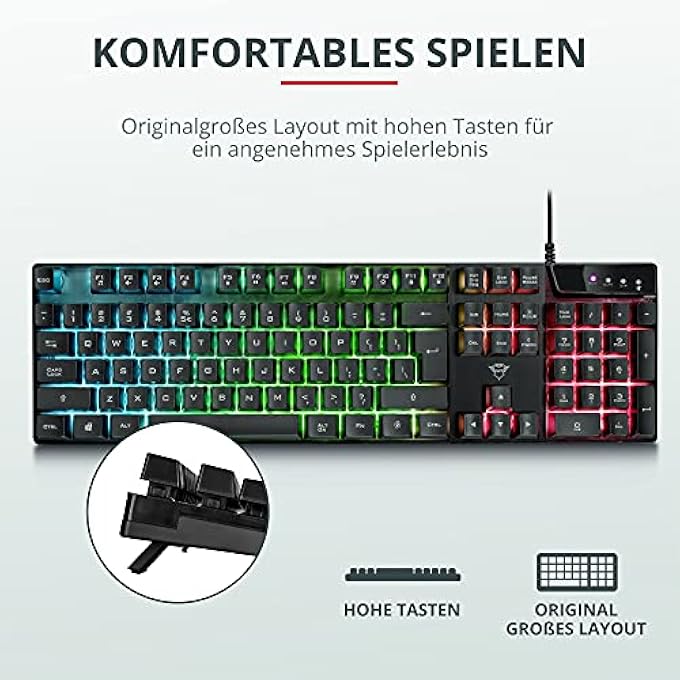 Trust GXT 835 AZOR GAMING KEYBOARD WITH LIGHTING GERMAN QWERTZ LAYOUT, FULL-SIZE KEYBOARD LAYOUT, 3 LED COLOUR MODES, ANTI-GHOSTING, 12 MULTIMEDIA FUNCTION KEYS, PC/LAPTOP - Image 3