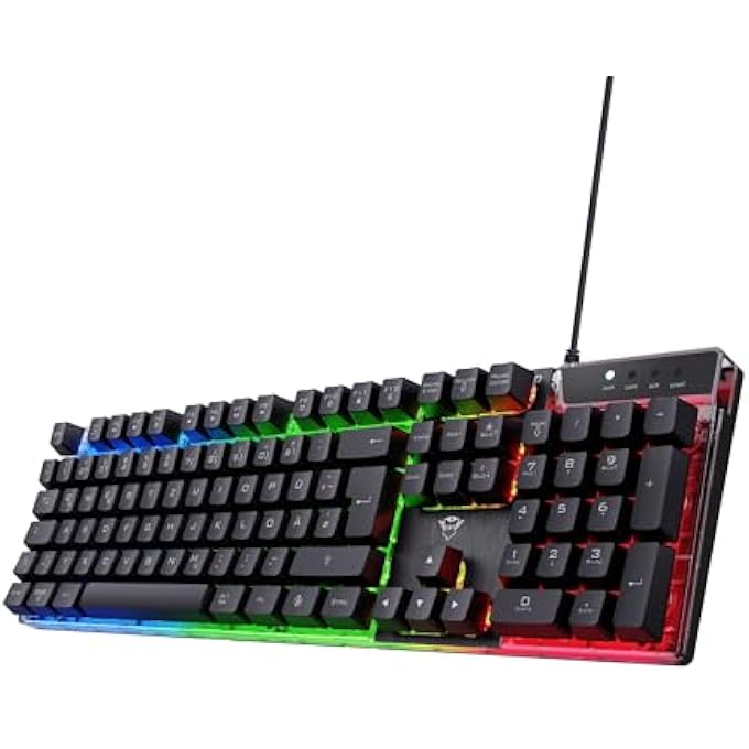 Trust GXT 835 AZOR GAMING KEYBOARD WITH LIGHTING GERMAN QWERTZ LAYOUT, FULL-SIZE KEYBOARD LAYOUT, 3 LED COLOUR MODES, ANTI-GHOSTING, 12 MULTIMEDIA FUNCTION KEYS, PC/LAPTOP - Image 1