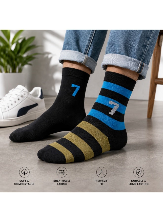 CR7 Kids Socks 3-Pack, Cotton Blend Crew Socks, Black, Blue & Gold Designs, 70% Cotton, 29% Polyester, 1% Elastane - Image 3