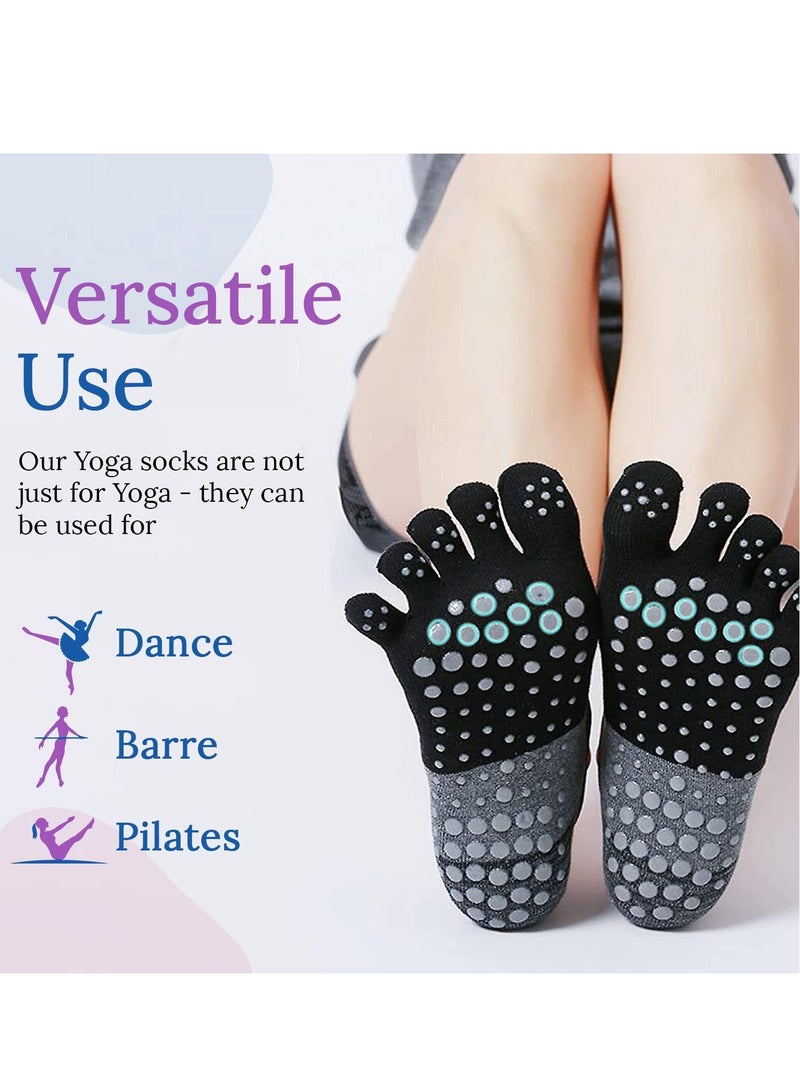 Excefore Yoga Socks with Grips for Women, 2 Pairs Non Slip Cotton and Stretchy Toe Socks in Black and White - Image 5