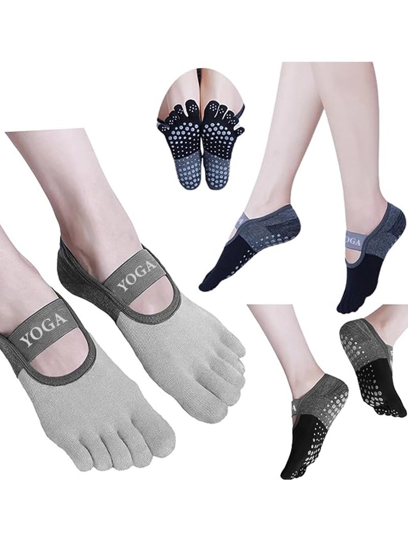 Excefore Yoga Socks with Grips for Women, 2 Pairs Non Slip Cotton and Stretchy Toe Socks in Black and White - Image 1