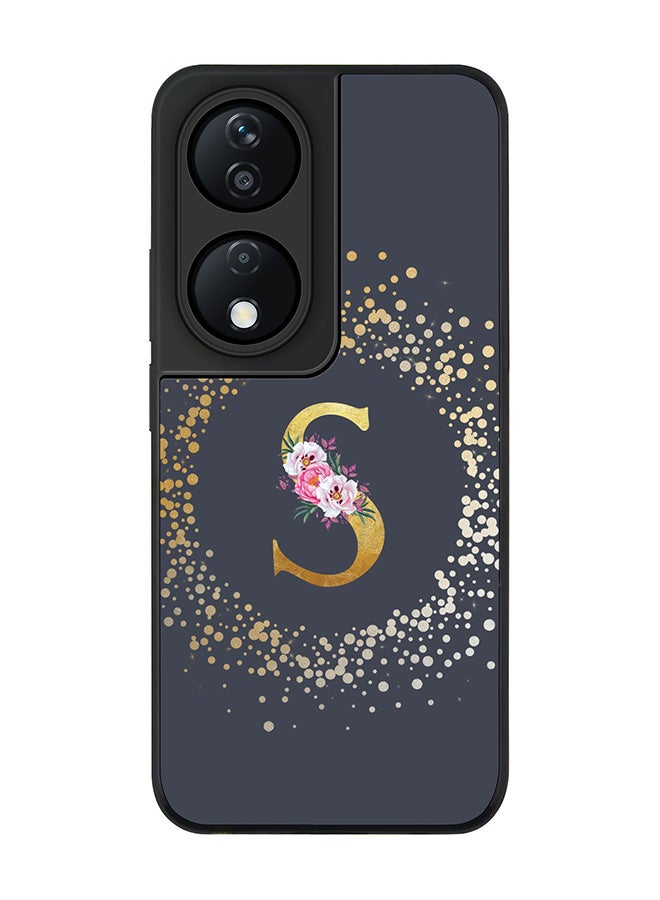 Stylizedd Rugged Black Edge Case for Honor X7b, Slim fit Case Thin Cover -  Custom Monogram Initial Letter Floral Pattern Alphabet - S  (Grey ) - Image 1