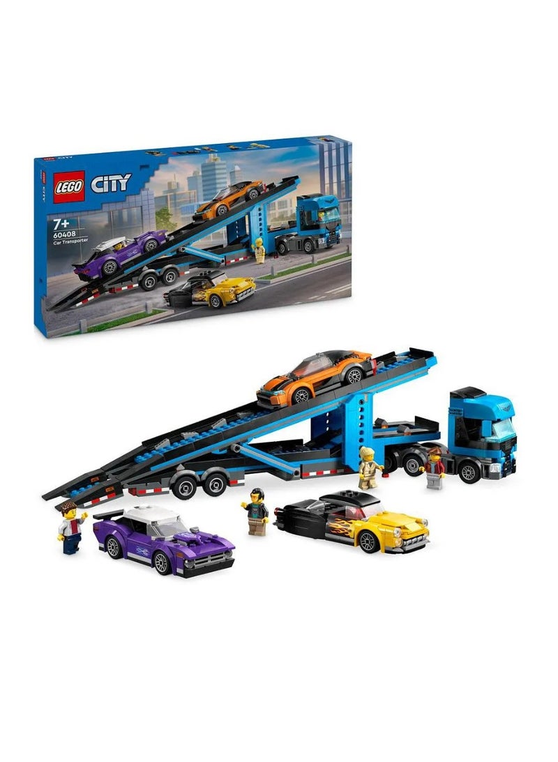 LEGO City Car Transporter Truck with Sports Cars, 4 Vehicle Toy Set for 7 Plus Year Old Kids, Boys & Girls, with Trailer and 4 Minifigures for Imaginative Play, Creative Gift Idea 60408 - Image 1