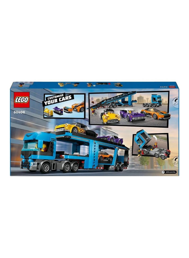 LEGO City Car Transporter Truck with Sports Cars, 4 Vehicle Toy Set for 7 Plus Year Old Kids, Boys & Girls, with Trailer and 4 Minifigures for Imaginative Play, Creative Gift Idea 60408 - Image 2