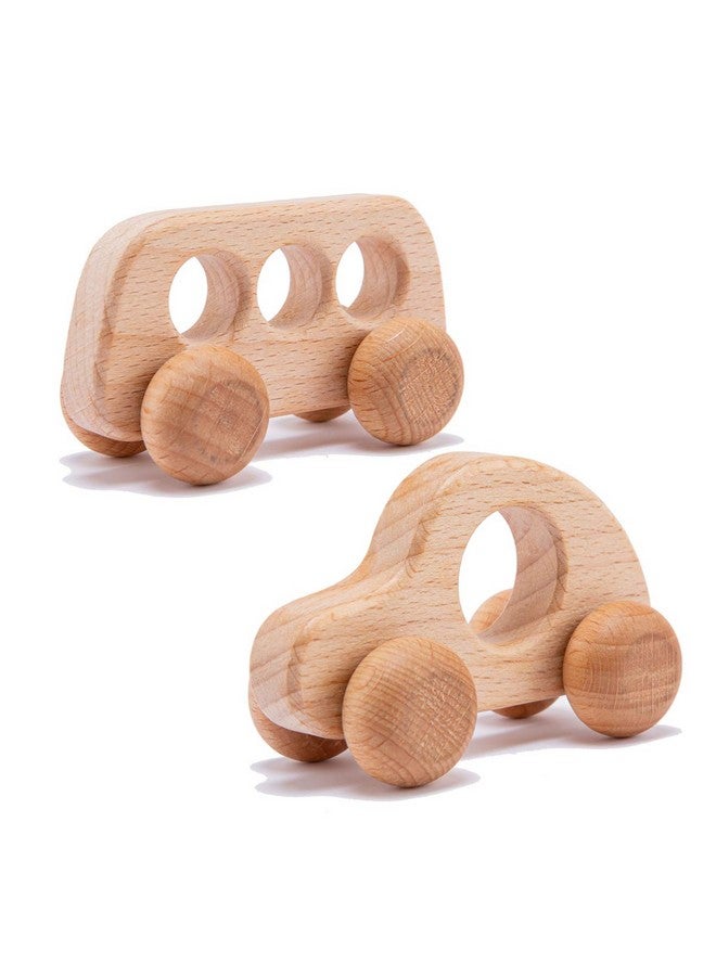 Promise Babe Organic Wooden Baby Push Toys Fine Motor Development Sensory Skills Toy Montessori Grasping Toy 2Pc Wood Car Rattles - Image 1