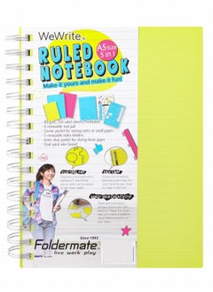 Foldermate دفتر ملاحظات WeWrite A5 ذو غلاف أخضر بخطوط حلزونية وخمسة مواضيع مع لوحة أدوات وحلقة قلم 