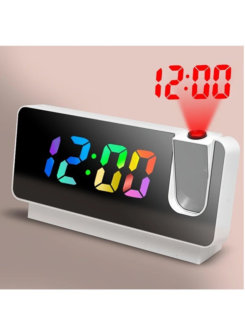 Hihonor LED Large Screen Mirror Projection Alarm Clock, Creative RGB Color Digital Projection Alarm Clock; 180 Degree Plane Projection Time, Time Date Temperature Switching Display (White)  - Image 1