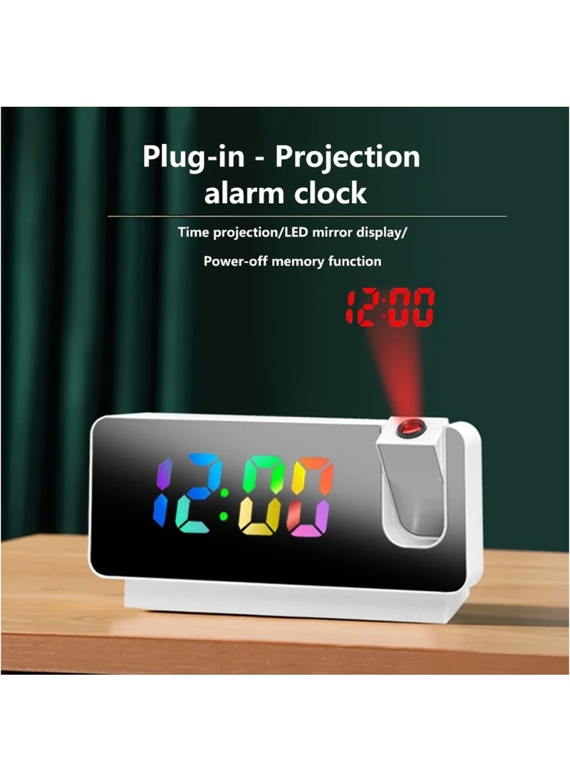 Hihonor LED Large Screen Mirror Projection Alarm Clock, Creative RGB Color Digital Projection Alarm Clock; 180 Degree Plane Projection Time, Time Date Temperature Switching Display (White)  - Image 2