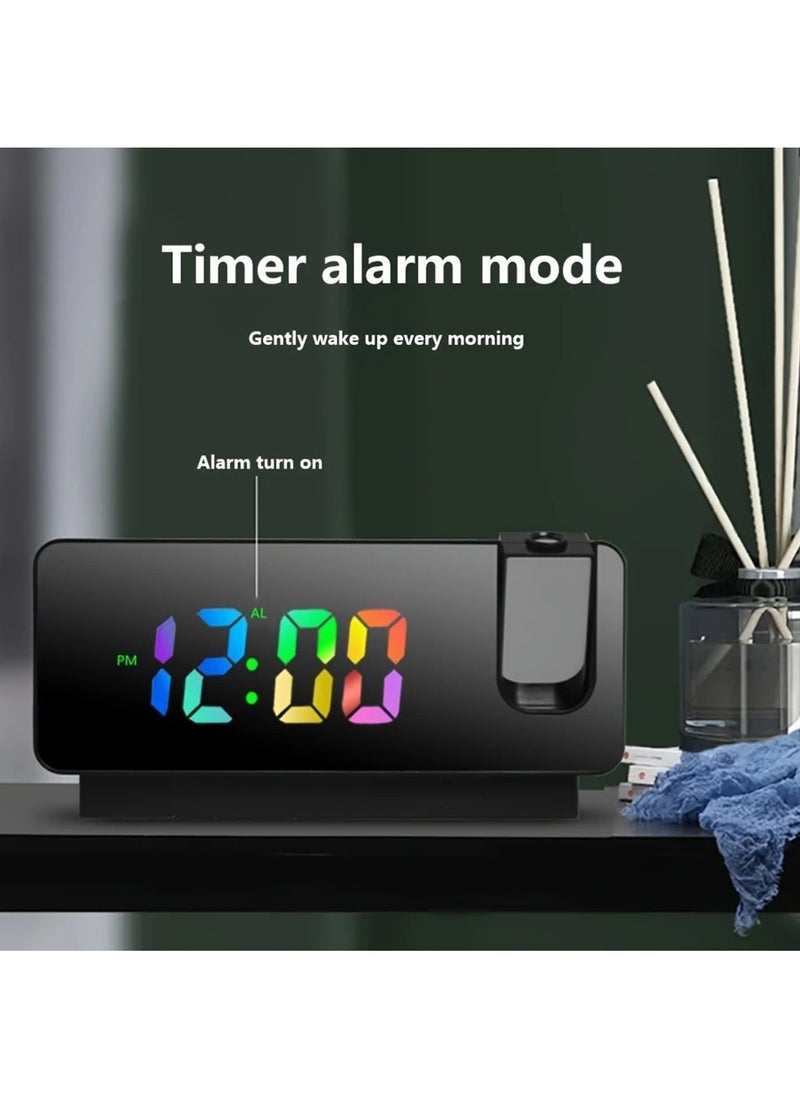Hihonor LED Large Screen Mirror Projection Alarm Clock, Creative RGB Color Digital Projection Alarm Clock; 180 Degree Plane Projection Time, Time Date Temperature Switching Display (White)  - Image 4