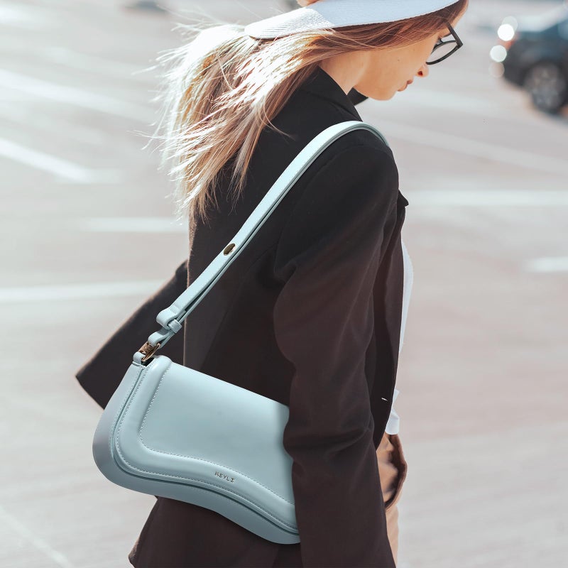 Keyli Women's Light Blue Hobo Handbag, Leather, 10.3" L x 2.4" W x 5.7" H, Magnetic Buckle Lock, Adjustable Handle Drop, Canvas Interior, Ideal for Travel - Image 2