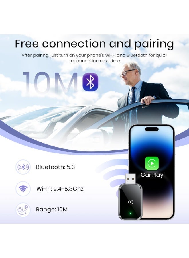 MIXSNOW محول CarPlay اللاسلكي لـ iPhone ، تحويل سلكي إلى Apple CarPlay اللاسلكي ، بدون تأخير ، التحكم المستقر ، الحجم المصغر ، مع كابل التمديد ، USB-C ونوع C - Image 5