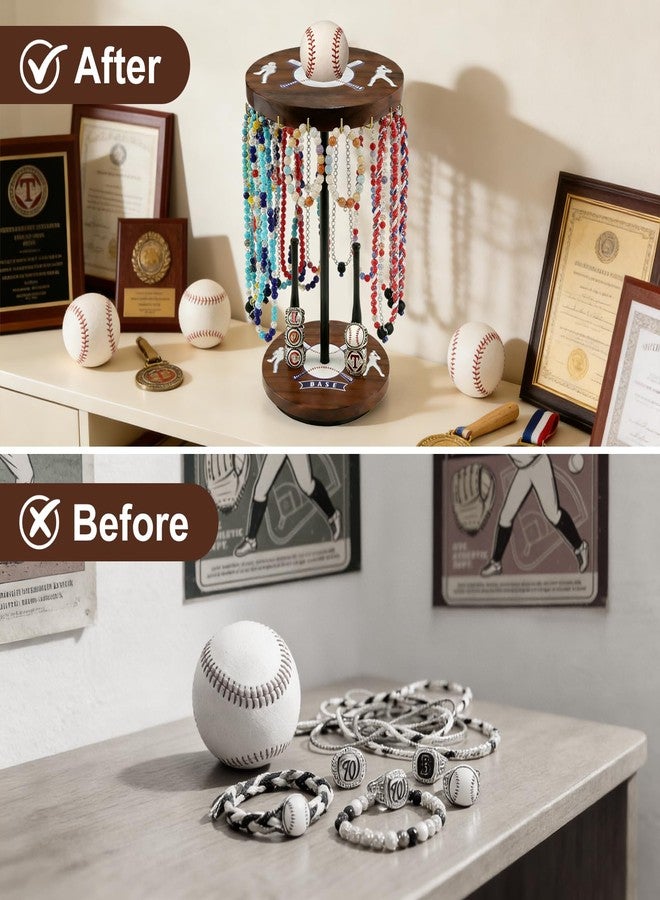 ZCPTZ Baseball Drip Holder & Championship Ring Display - Baseball Jewelry Stand for Men with 18 Hooks, 360°Rotating Baseball Necklace and Ring Holder, Perfect Gifts for Baseball Players and Lovers - Image 5