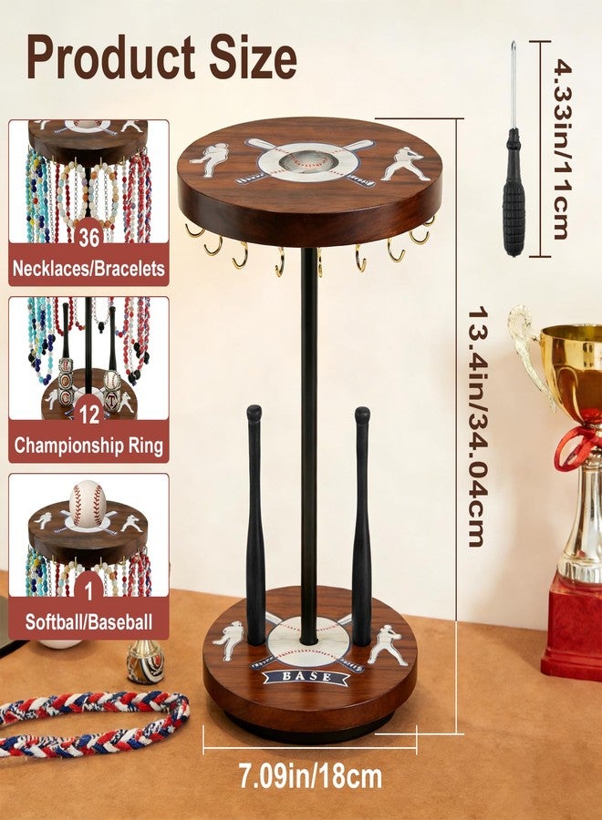 ZCPTZ Baseball Drip Holder & Championship Ring Display - Baseball Jewelry Stand for Men with 18 Hooks, 360°Rotating Baseball Necklace and Ring Holder, Perfect Gifts for Baseball Players and Lovers - Image 2