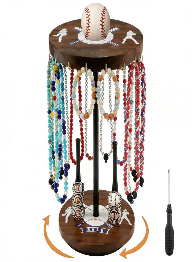 ZCPTZ Baseball Drip Holder & Championship Ring Display - Baseball Jewelry Stand for Men with 18 Hooks, 360°Rotating Baseball Necklace and Ring Holder, Perfect Gifts for Baseball Players and Lovers - Image 1