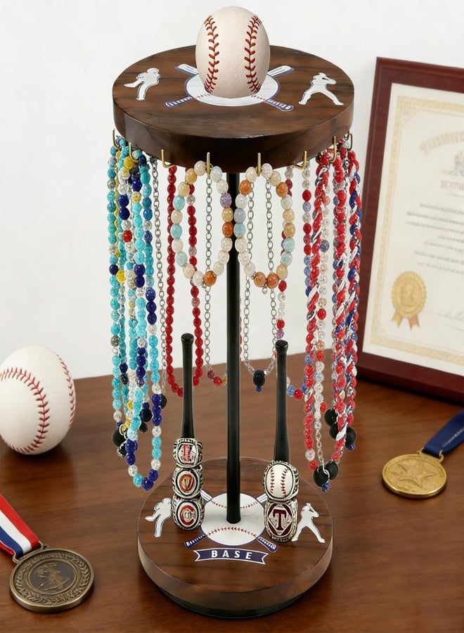 ZCPTZ Baseball Drip Holder & Championship Ring Display - Baseball Jewelry Stand for Men with 18 Hooks, 360°Rotating Baseball Necklace and Ring Holder, Perfect Gifts for Baseball Players and Lovers - Image 3