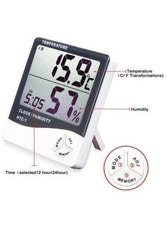 DBest Choice DBest Choice Plastic Standard HTC Digital Display Room Temperature Humidity Meter Tabletop or Wall Mount Clock with Thermometer Calendar Time and Alarm White and Blue 100 x 93 x 20 mm  - Image 3
