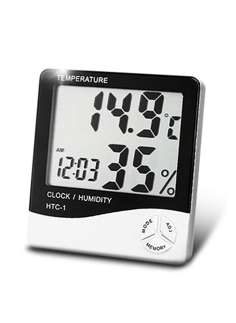 DBest Choice - DBest Choice Plastic Standard HTC Digital Display Room Temperature Humidity Meter Tabletop or Wall Mount Clock with Thermometer Calendar Time and Alarm White and Blue 100 x 93 x 20 mm - Image 1