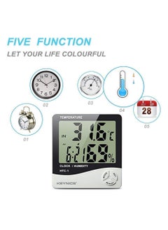 DBest Choice DBest Choice Plastic Standard HTC Digital Display Room Temperature Humidity Meter Tabletop or Wall Mount Clock with Thermometer Calendar Time and Alarm White and Blue 100 x 93 x 20 mm  - Image 2