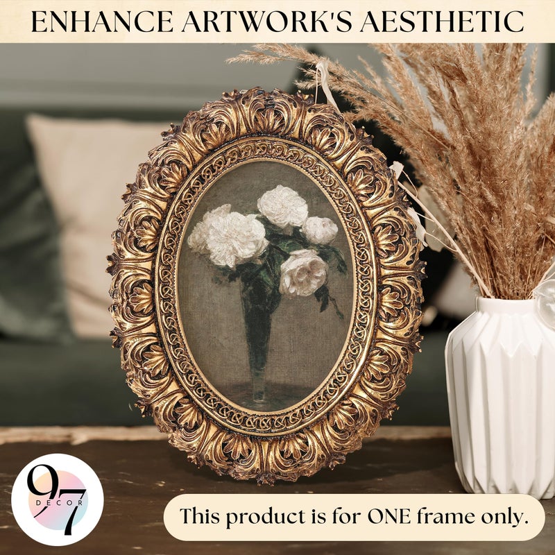 97 Decor 4x6 Oval Picture Frame - Vintage 4 x 6 Picture Frames Gold  Rustic 4 x 6 Gold Frame  Ornate Photo Frame 4 By 6 Picture Frame For Tabletop And Wall Hanging - Image 2