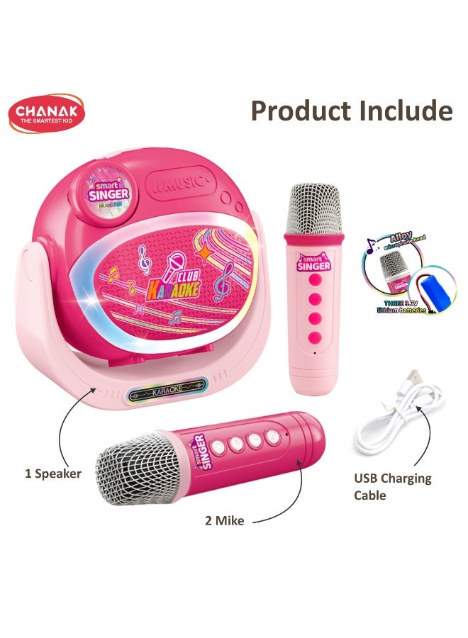 Chanak Smart Singer Karaoke Machine with 2 Wireless Microphones, Bluetooth Kids Karaoke Speaker, Rechargeable Music Player with LED Lights & Clear Sound, Gift Toy for Kids - Image 4