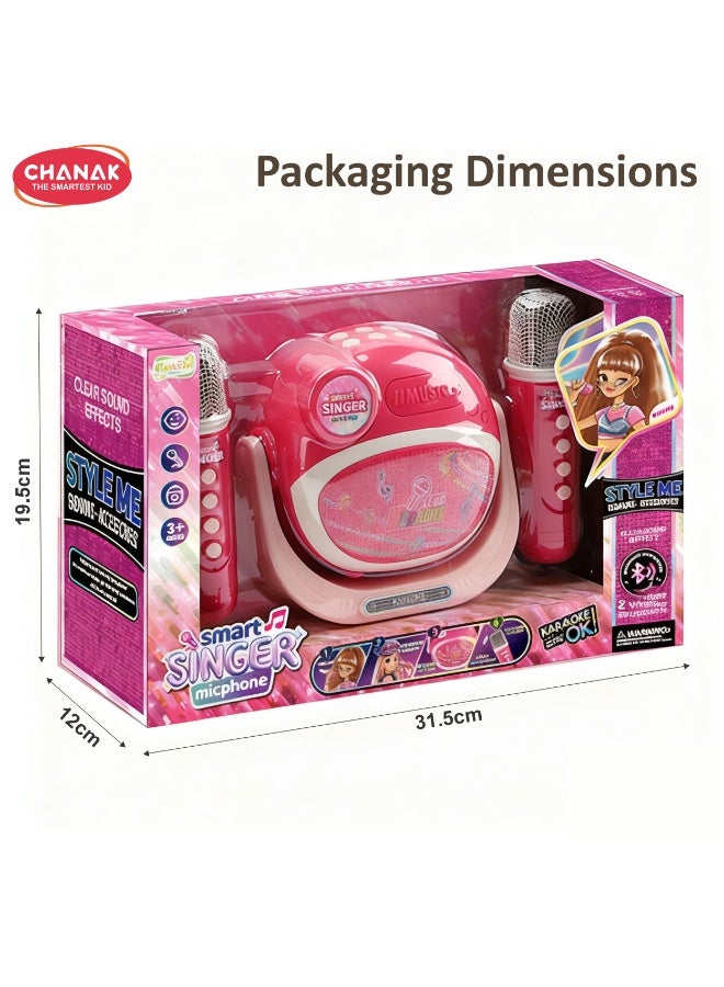 Chanak Smart Singer Karaoke Machine with 2 Wireless Microphones, Bluetooth Kids Karaoke Speaker, Rechargeable Music Player with LED Lights & Clear Sound, Gift Toy for Kids - Image 2