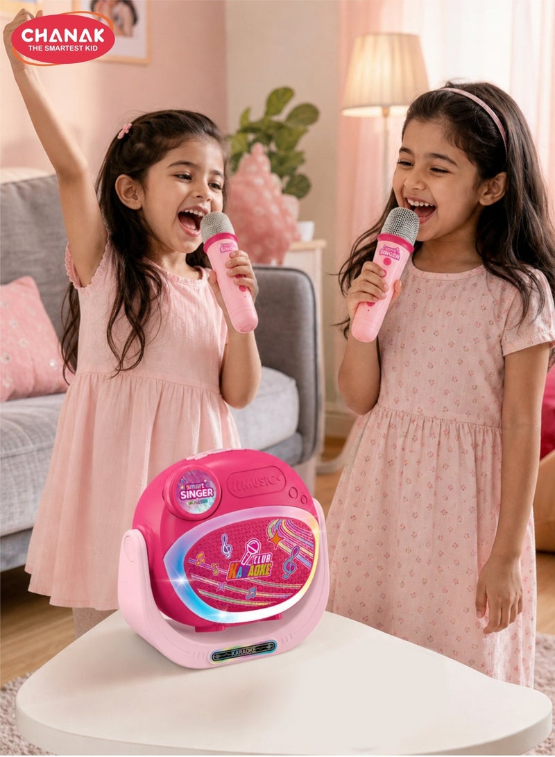 Chanak Smart Singer Karaoke Machine with 2 Wireless Microphones, Bluetooth Kids Karaoke Speaker, Rechargeable Music Player with LED Lights & Clear Sound, Gift Toy for Kids - Image 1