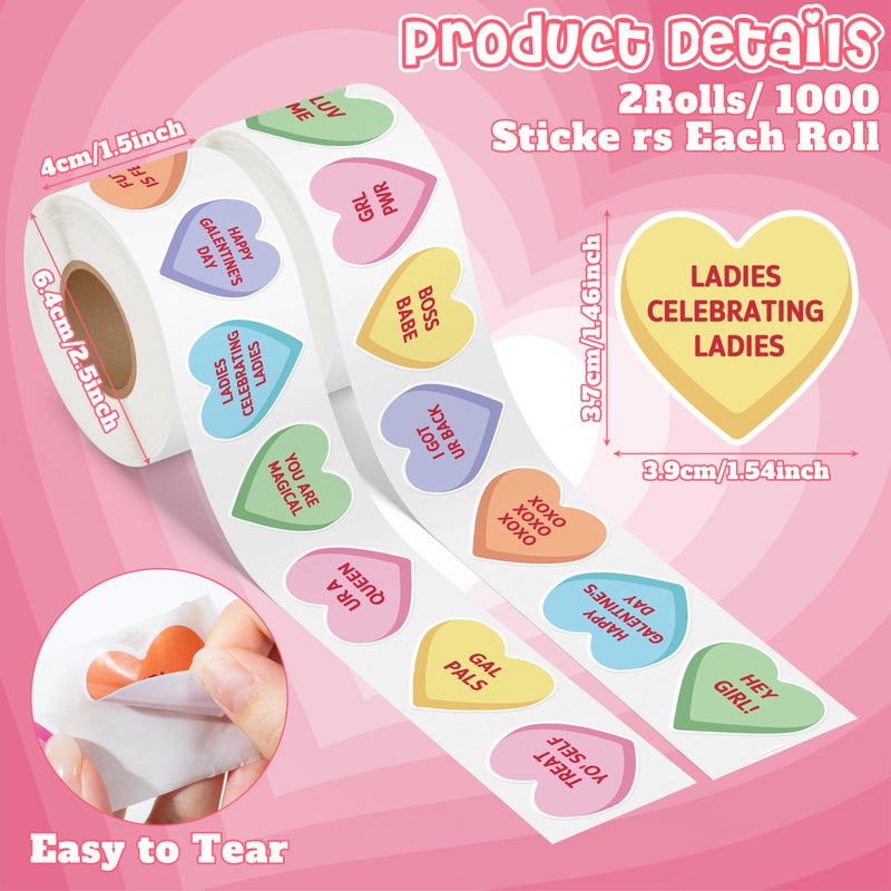 A1diee Valentine's Day Conversation Heart Stickers - 2000Pcs Galentine's Day Colorful Candy Love Decals for Girls, Valentines Decorative Stickers for Wedding Anniversary Party Laptops Guitar Luggage - Image 2