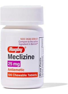 RUGBY LABORATORIES Rugby Meclizine Chewable Tablets 25mg - Anti-Nausea Medicine Helps with Motion Sickness - 100 Tablets 