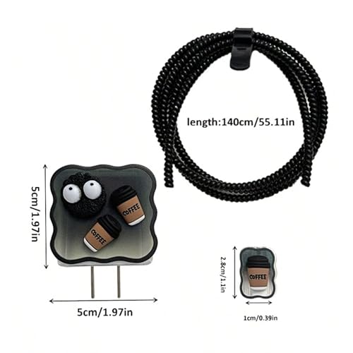 Like Star LikeStar® Premium Plastic & Silicone Protective Case with Spiral Cable Protector Compatible with iPhone Charger 18W & 20W, Protective Cover, Case Cover, Protection Sleeve (Black Coffee Eyes) - Image 3