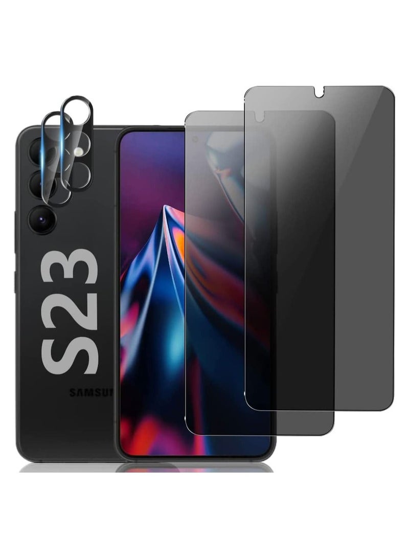 TIGER [عبوتان + 2] واقي شاشة للخصوصية وواقي عدسة الكاميرا لهاتف Samsung Galaxy S23 مقاس 6.1 بوصة، واقي من الزجاج المقوى، تغطية كاملة، صلابة 9H HD مضادة للتجسس - Image 1