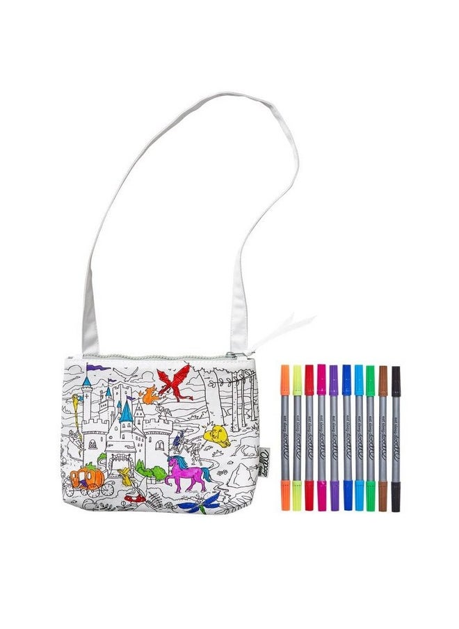 eatsleepdoodle eatsleepdoodle Fairy Tale Coloring Crossbody Bag for Kids w/ 10pk Washable Markers for Kids - 8.5x7in Kids Color-in Crossbody Bag  - Image 2