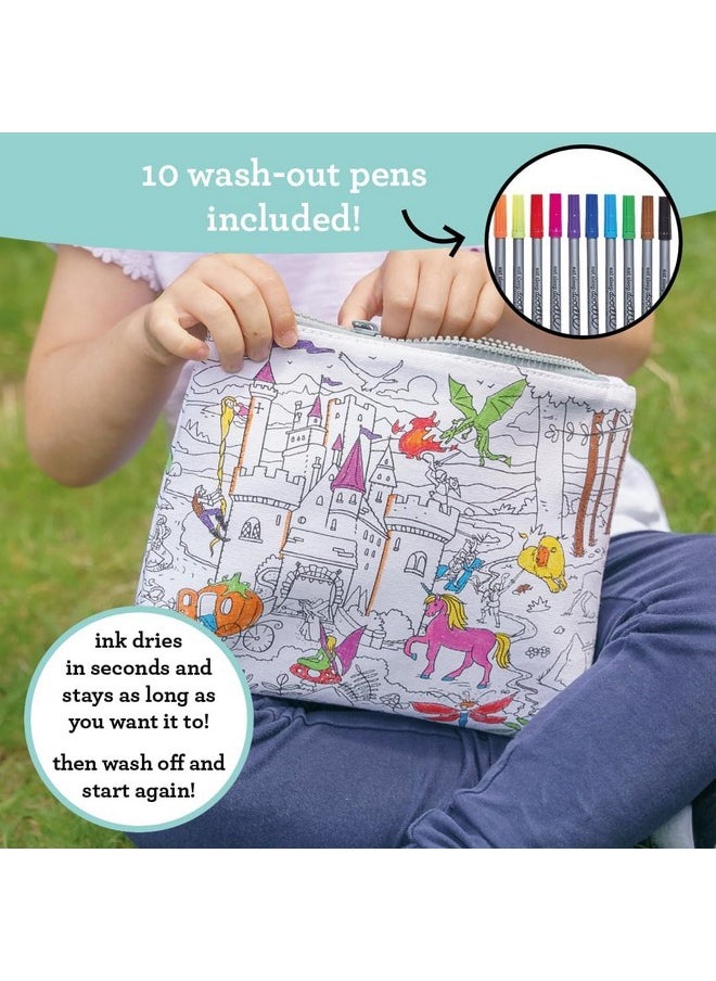 eatsleepdoodle eatsleepdoodle Fairy Tale Coloring Crossbody Bag for Kids w/ 10pk Washable Markers for Kids - 8.5x7in Kids Color-in Crossbody Bag  - Image 4