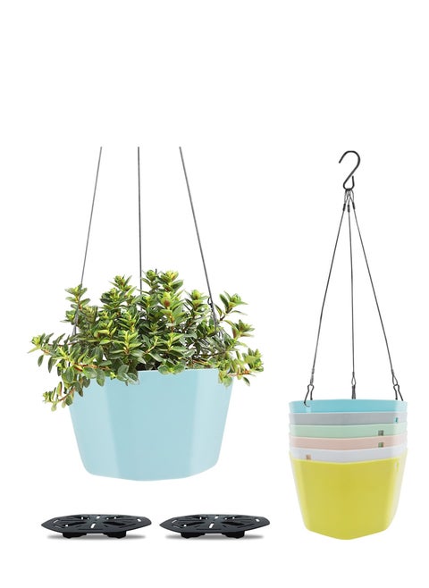 Hanging Planter Pot, 6 Pcs 15cm Plastic Hanging Basket Flower Pot Plant Holder, with 36cm Chain Hooks, for Indoor Outdoor Garden House Porch Decor (6 Colours)